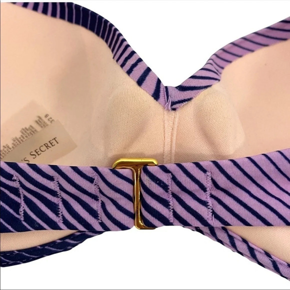Victoria's Secret Push-Up Bikini Top Striped Halter Purple Blue Size 32 B - Picture 5 of 5